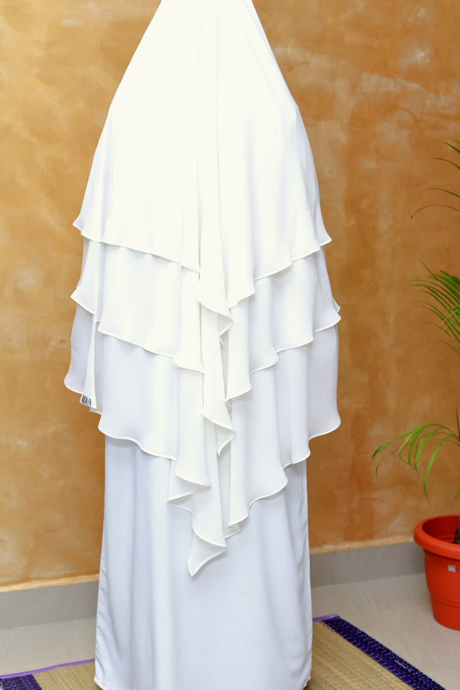 Beige Triple‑Layer Wool‑Soft Chiffon Khimar