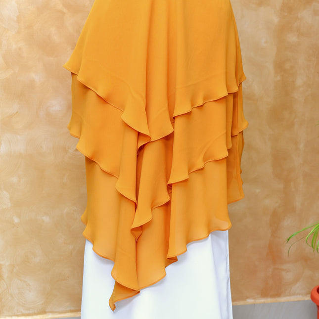 Mustard Yellow Triple‑Layer Wool‑Soft Chiffon Khimar