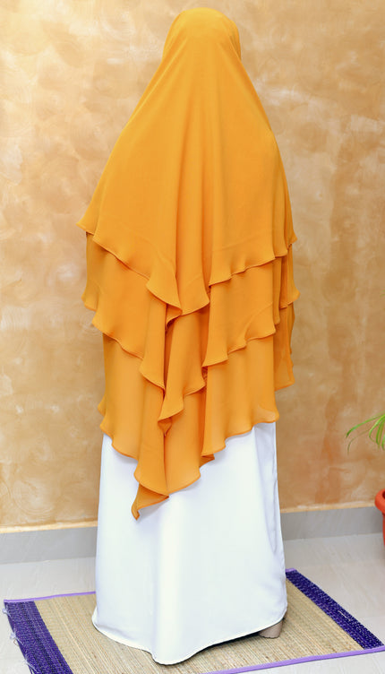Mustard Yellow Triple‑Layer Wool‑Soft Chiffon Khimar