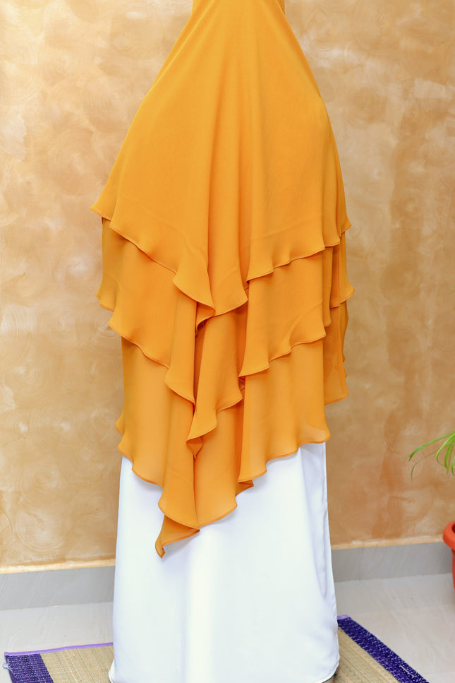 Mustard Yellow Triple‑Layer Wool‑Soft Chiffon Khimar