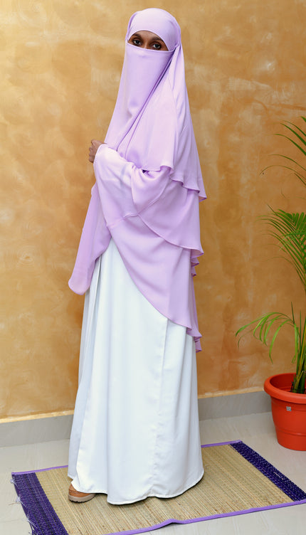 Purple Triple‑Layer Wool‑Soft Chiffon Khimar