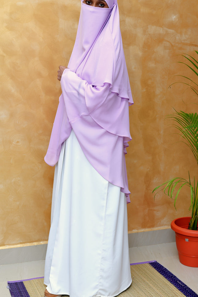 Purple Triple‑Layer Wool‑Soft Chiffon Khimar
