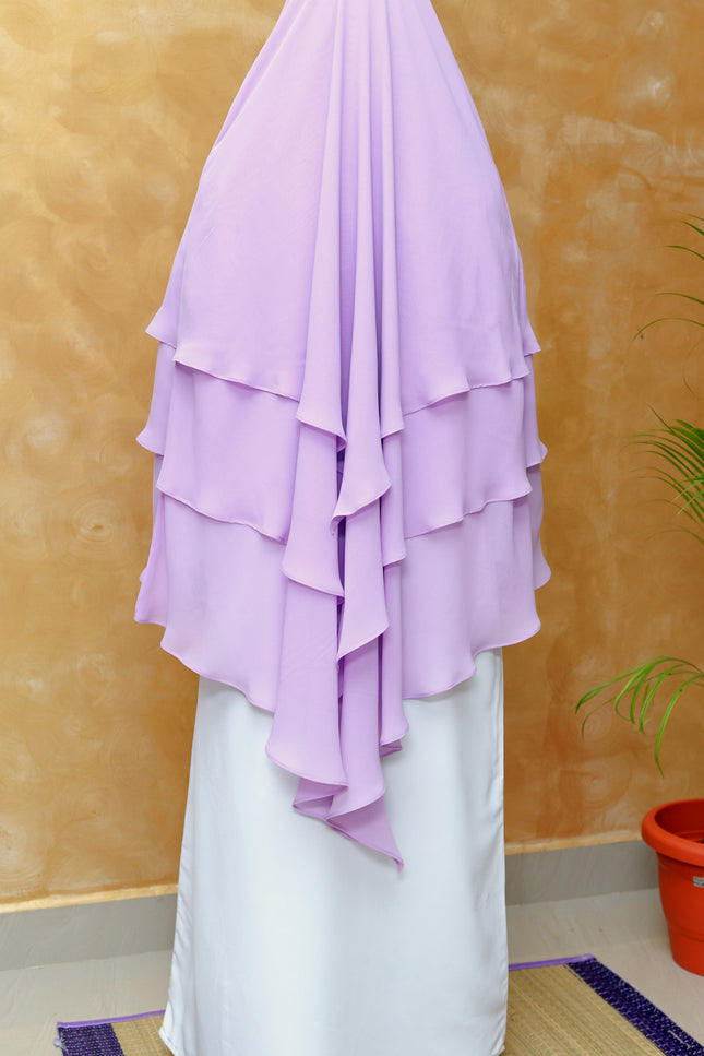 Purple Triple‑Layer Wool‑Soft Chiffon Khimar