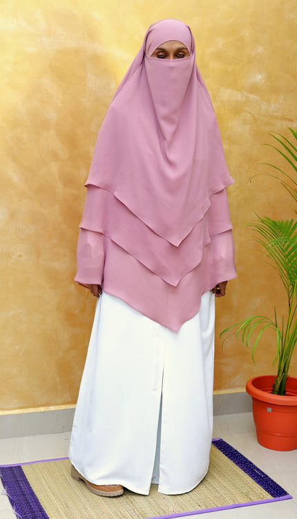 Powder Pink Triple‑Layer Wool‑Soft Chiffon Khimar