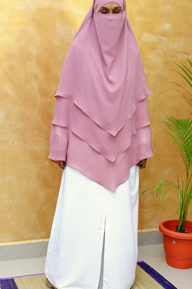 Powder Pink Triple‑Layer Wool‑Soft Chiffon Khimar