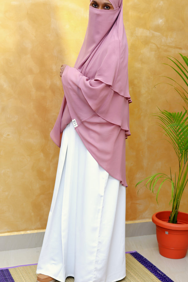 Powder Pink Triple‑Layer Wool‑Soft Chiffon Khimar