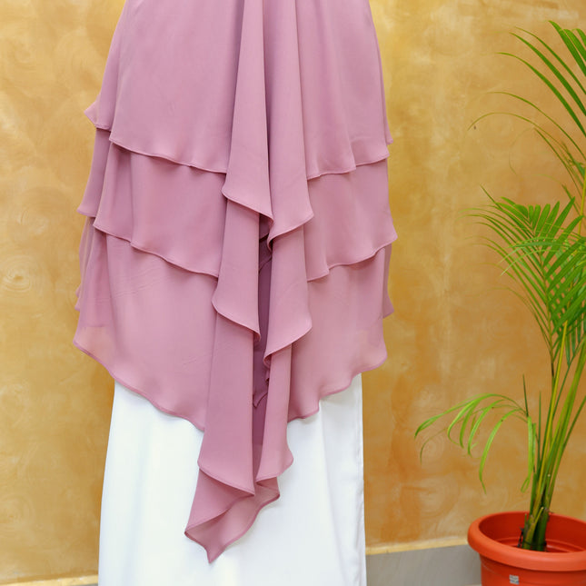 Powder Pink Triple‑Layer Wool‑Soft Chiffon Khimar