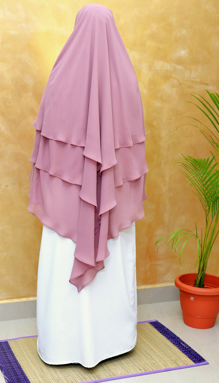 Powder Pink Triple‑Layer Wool‑Soft Chiffon Khimar