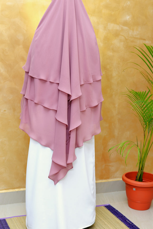 Powder Pink Triple‑Layer Wool‑Soft Chiffon Khimar