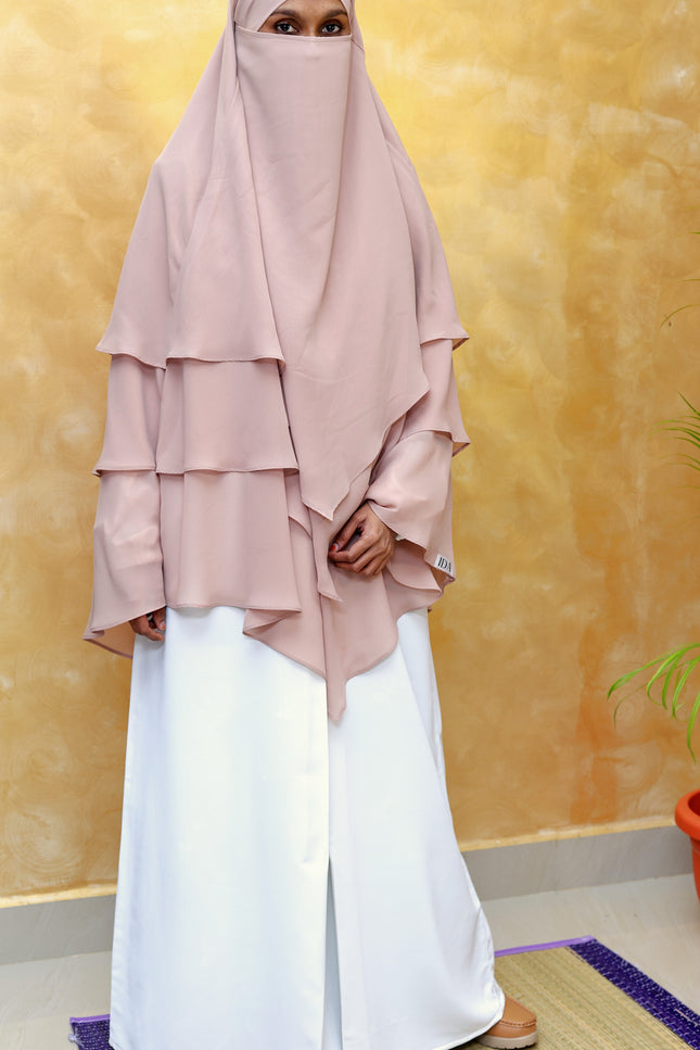 Coffee Brown Triple‑Layer Wool‑Soft Chiffon Khimar