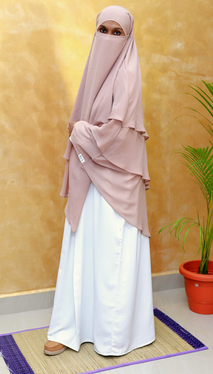 Coffee Brown Triple‑Layer Wool‑Soft Chiffon Khimar