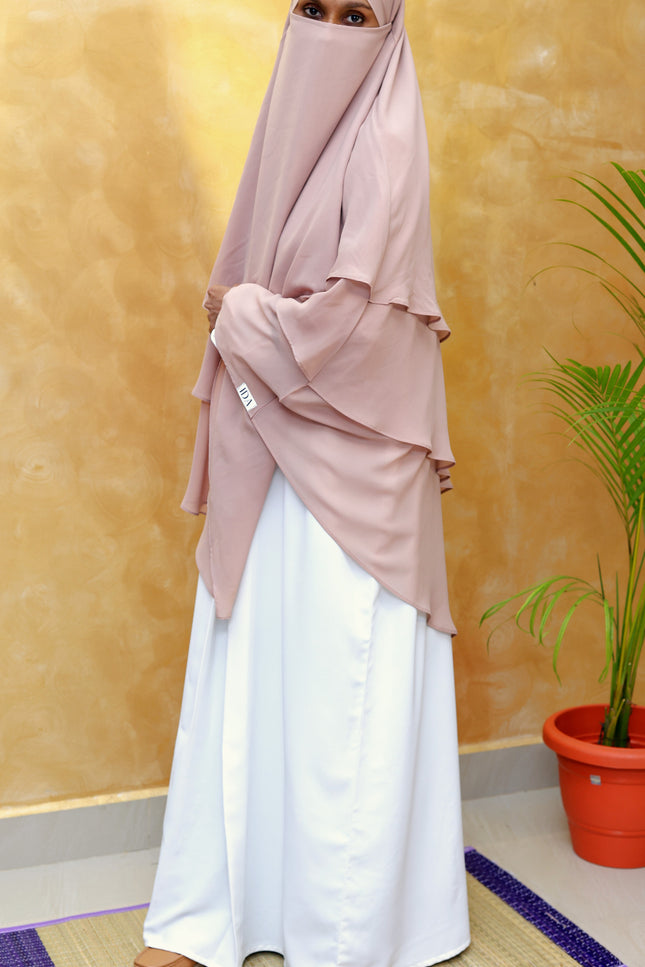 Coffee Brown Triple‑Layer Wool‑Soft Chiffon Khimar