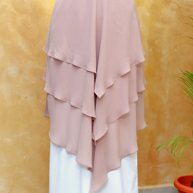 Coffee Brown Triple‑Layer Wool‑Soft Chiffon Khimar