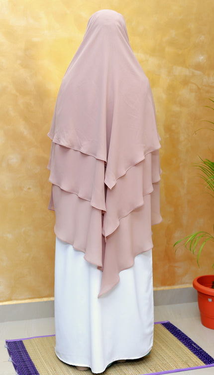 Coffee Brown Triple‑Layer Wool‑Soft Chiffon Khimar