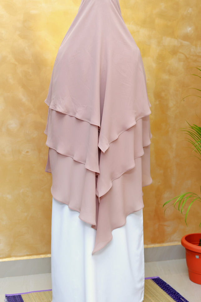 Coffee Brown Triple‑Layer Wool‑Soft Chiffon Khimar