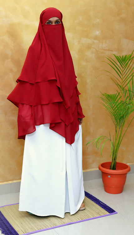 Maroon Triple‑Layer Wool‑Soft Chiffon Khimar