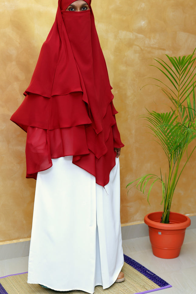 Maroon Triple‑Layer Wool‑Soft Chiffon Khimar