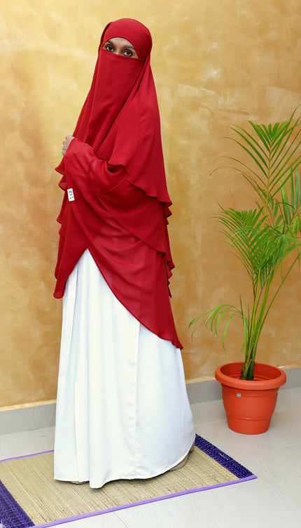 Maroon Triple‑Layer Wool‑Soft Chiffon Khimar