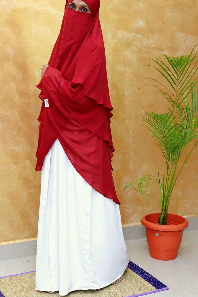 Maroon Triple‑Layer Wool‑Soft Chiffon Khimar