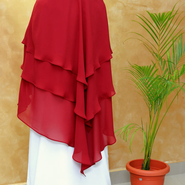 Maroon Triple‑Layer Wool‑Soft Chiffon Khimar