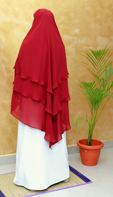 Maroon Triple‑Layer Wool‑Soft Chiffon Khimar
