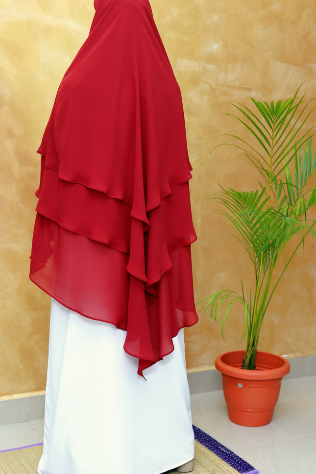 Maroon Triple‑Layer Wool‑Soft Chiffon Khimar