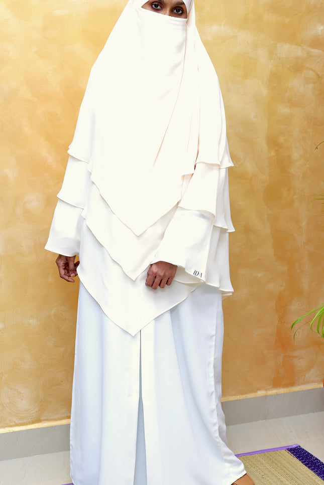 White Triple‑Layer Wool‑Soft Korean Chiffon Khimar