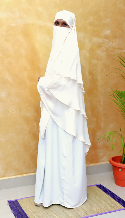 Off‑White Triple‑Layer Wool‑Soft Chiffon Khimar
