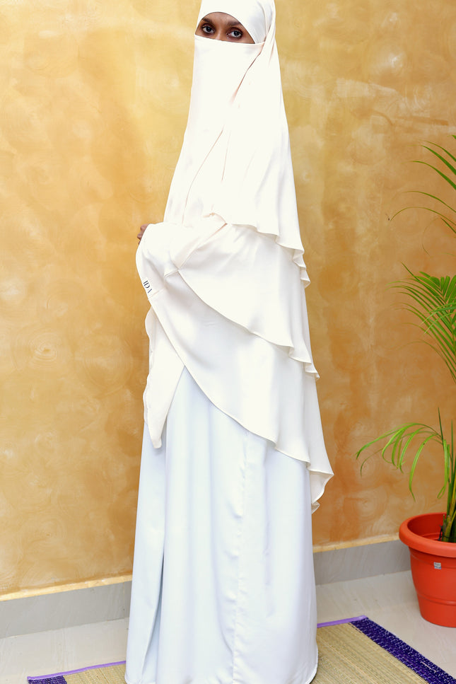 White Triple‑Layer Wool‑Soft Korean Chiffon Khimar