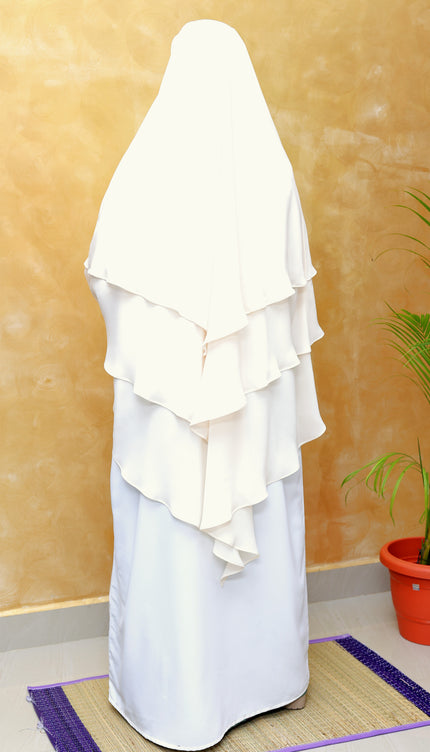 Off‑White Triple‑Layer Wool‑Soft Chiffon Khimar