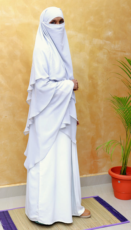 Gray Triple‑Layer Wool‑Soft Chiffon Khimar