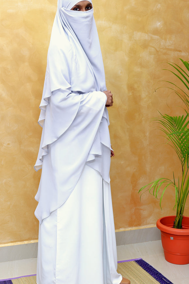 Gray Triple‑Layer Wool‑Soft Chiffon Khimar
