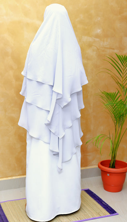 Gray Triple‑Layer Wool‑Soft Chiffon Khimar