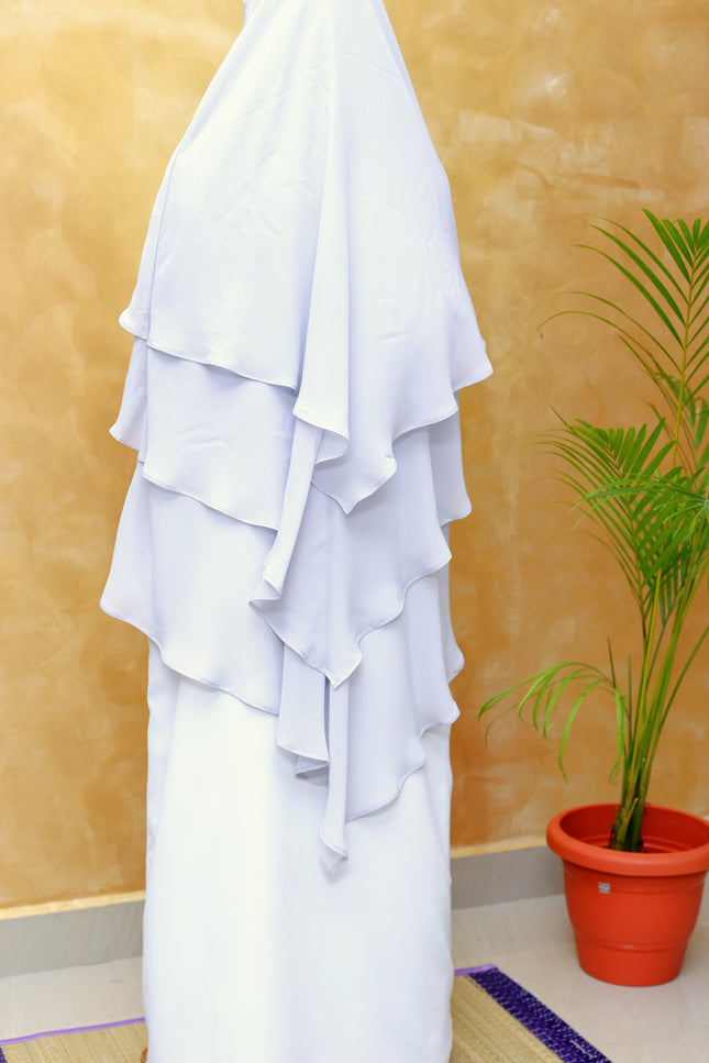 Gray Triple‑Layer Wool‑Soft Chiffon Khimar