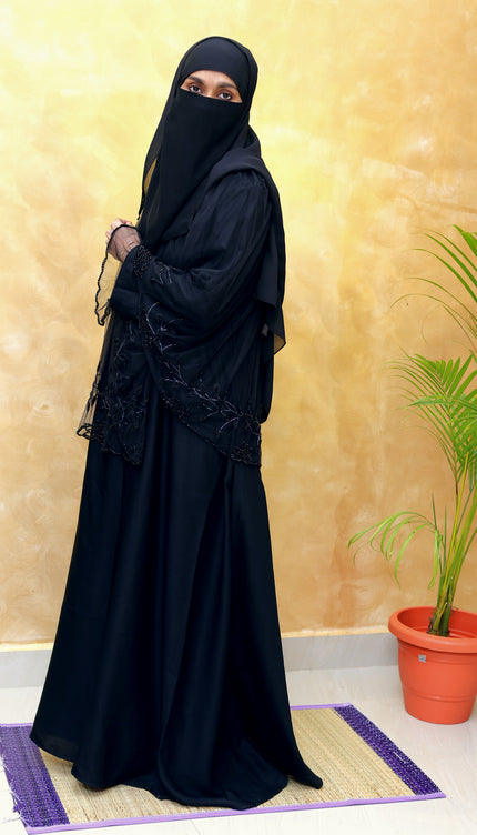 Net Cape Abaya with Full Hand Embellishment | Luxe Designer