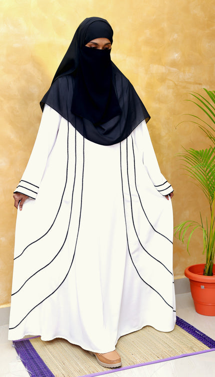 Black & White Contrast Embroidery Abaya