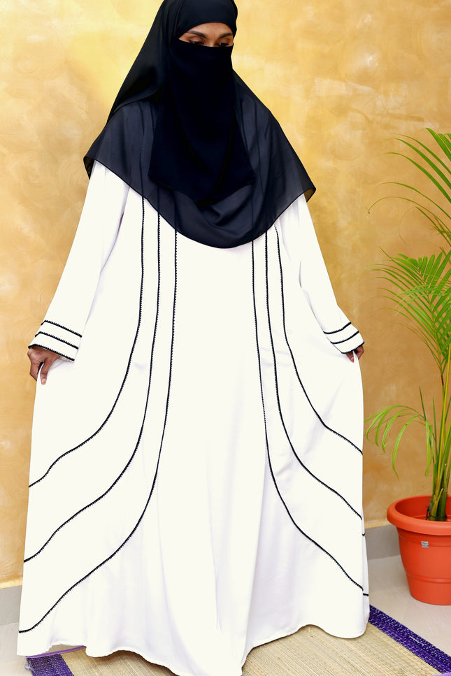 Black & White Contrast Embroidery Abaya