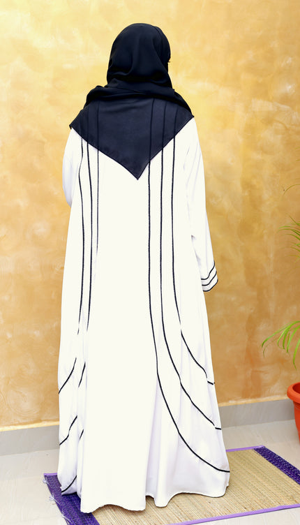 Black & White Contrast Embroidery Abaya