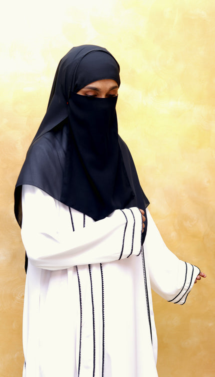 Black & White Contrast Embroidery Abaya