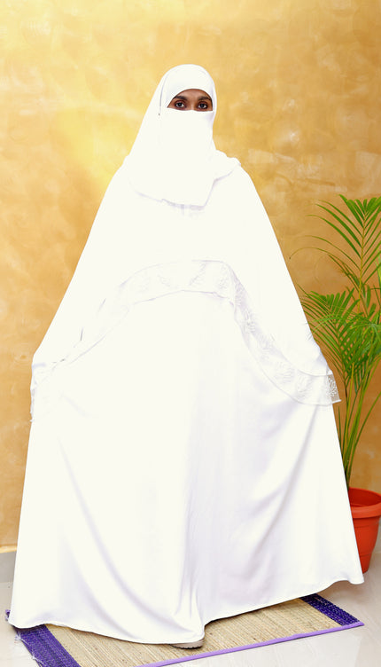 White Royal Embroidered Cape Princess Abaya | Luxe Bridal & Eid Wear