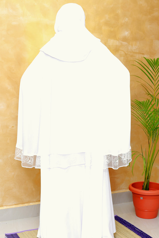 White Royal Embroidered Cape Princess Abaya | Luxe Bridal & Eid Wear