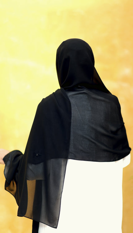 Black Plain Hijab - Wool Soft Korean Chiffon Fabric