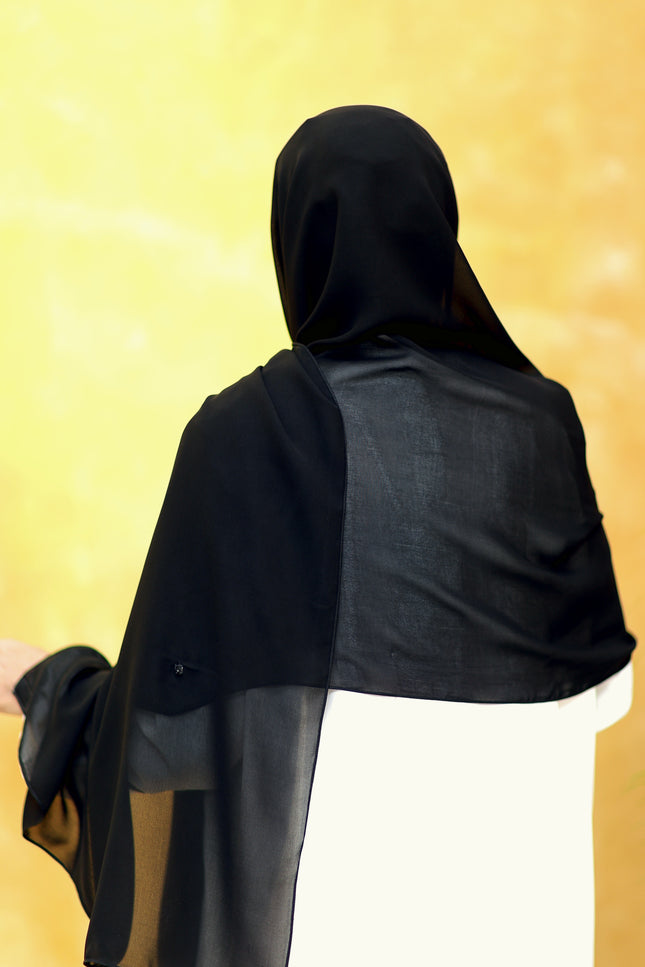 Black Plain Hijab - Wool Soft Korean Chiffon Fabric