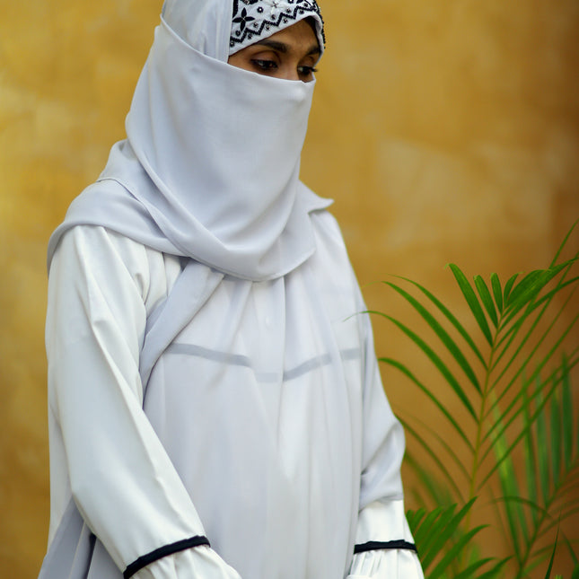 Handwork Designer Grey Hijab  - Wool Peach imported korean chiffon