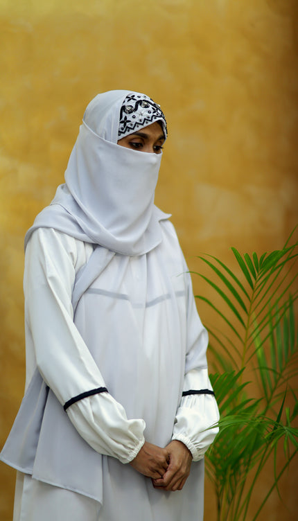 Handwork Designer Grey Hijab  - Wool Peach imported korean chiffon