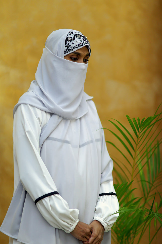 Handwork Designer Grey Hijab  - Wool Peach imported korean chiffon