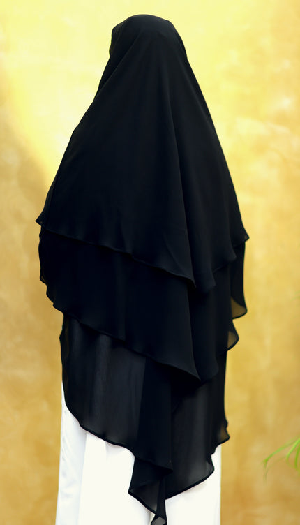 Black Triple‑Layer Wool‑Soft Korean Chiffon Khimar