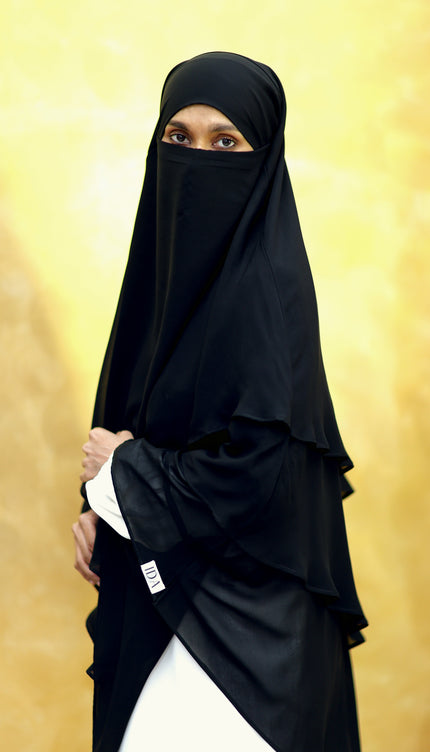 Black Triple‑Layer Wool‑Soft Korean Chiffon Khimar