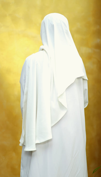 Ethereal Flow – Off White Instant Hijab with Zip | Double-Layer Korean Chiffon | Elegant Modest Wear | Malaysian Hijab