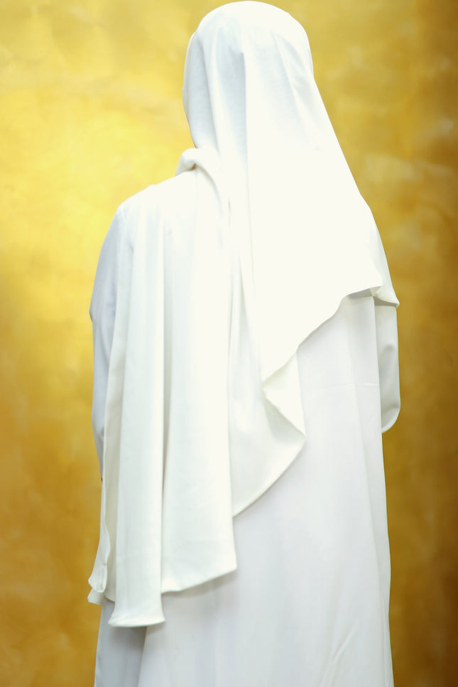 Ethereal Flow – Off White Instant Hijab with Zip | Double-Layer Korean Chiffon | Elegant Modest Wear | Malaysian Hijab